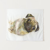 Tenture Impression d'art de visage de Pug | Chien Pug mign (Devant (Horizontal))