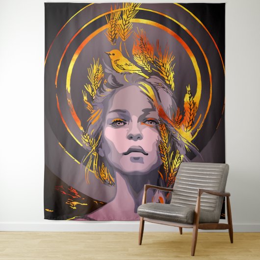 Tenture Impression d'art élégante avec du blé doré et un o (En situation)