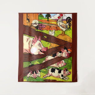 Tenture Impression de porcs et poulets 1905