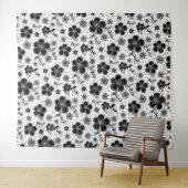 Tenture Impression florale noire et blanche (En situation (horizontale))
