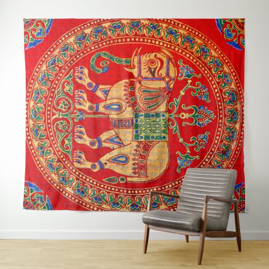 Tenture imprimé d'éléphants est-indiens (En situation (horizontale))