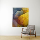 Tenture Indigo Amber Alcohol Ink Flow Abstract (En situation)