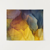 Tenture Indigo Amber Alcohol Ink Flow Abstract (Devant (Horizontal))