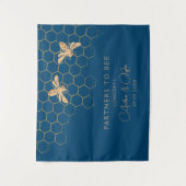 Tenture Indigo & Honeycomb Bee Wedding shower fond (Devant)