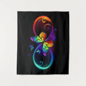 Tenture Infini vibrant avec papillon arc-en-ciel sur noir (Devant)