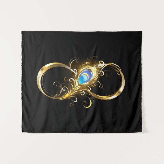 Tenture Infinité avec plume de paon doré (Devant (Horizontal))