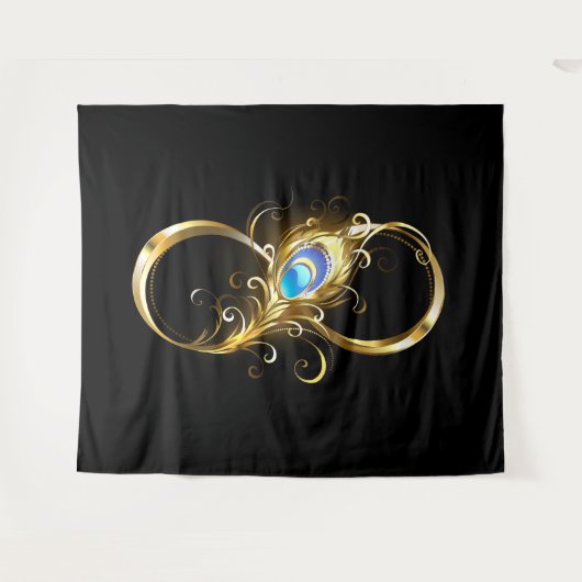 Tenture Infinité avec plume de paon doré (Devant (Horizontal))