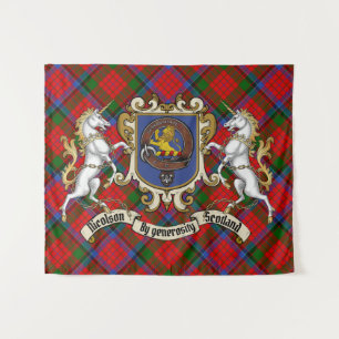 Tenture Insigne de clan Nicolson & licornes avec tartan