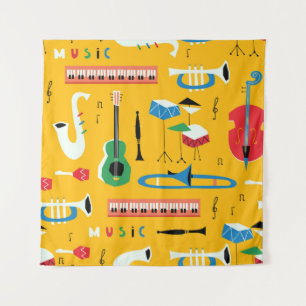 Tenture Instruments de musique : Jaune du milieu du siècle