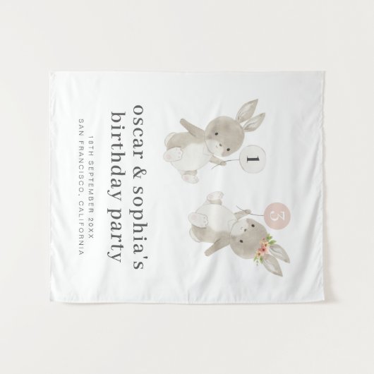 Tenture Invitation conjointe d'anniversaire pour garçon et (Devant (Horizontal))