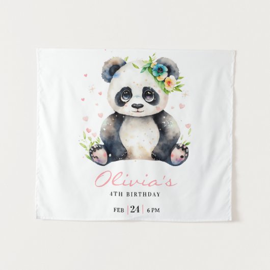 Tenture Invitation d'anniversaire Panda, Anniversaire de f (Devant (Horizontal))