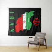 Tenture Iran Map with Flag and Emblem (En situation (horizontale))