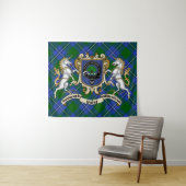 Tenture Irvine Clan Badge & Unicorns avec Tartan (En situation (horizontale))