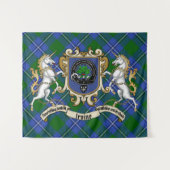 Tenture Irvine Clan Badge & Unicorns avec Tartan (Devant (Horizontal))