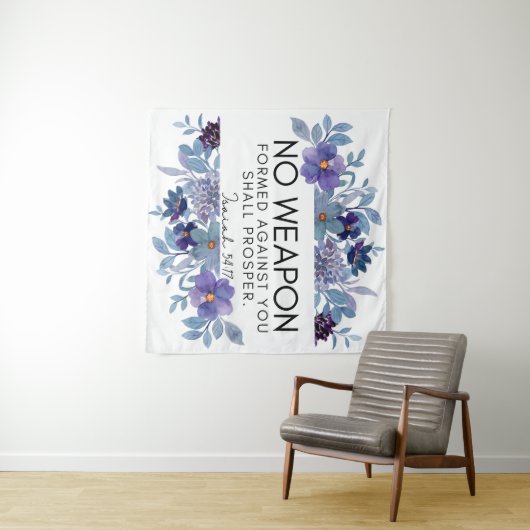 Tenture Isaïe 54:17 Aucune arme Chrétienne Violet Floral (En situation (horizontale))