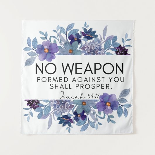 Tenture Isaïe 54:17 Aucune arme Chrétienne Violet Floral (Devant)