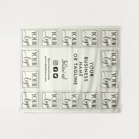 Tenture Ivory White Your Logo & Social Media Backdrop (Devant (Horizontal))