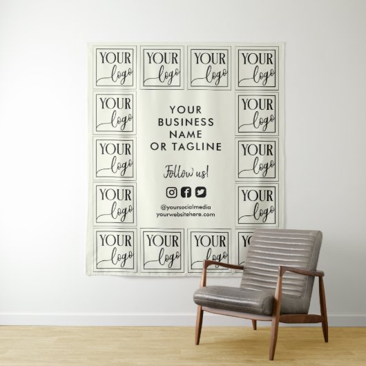 Tenture Ivory White Your Logo & Social Media Backdrop (En situation)