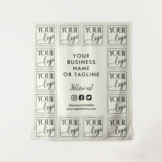 Tenture Ivory White Your Logo & Social Media Backdrop (Devant)