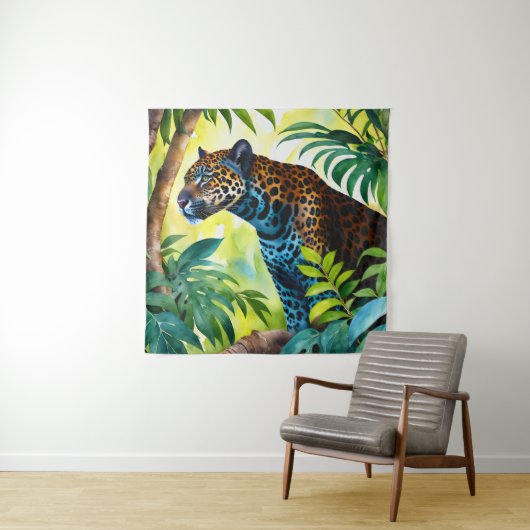 Tenture Jaguar Forêt Botanique Jungle (En situation)