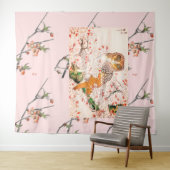 Tenture JAPONAIS CHERRY BLOSSOM ET OWL Tapestry (En situation (horizontale))