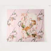 Tenture JAPONAIS CHERRY BLOSSOM ET OWL Tapestry (Devant (Horizontal))