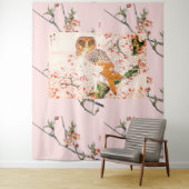 Tenture JAPONAIS CHERRY BLOSSOM ET OWL Tapestry (En situation)