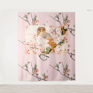 Tenture JAPONAIS CHERRY BLOSSOM ET OWL Tapestry