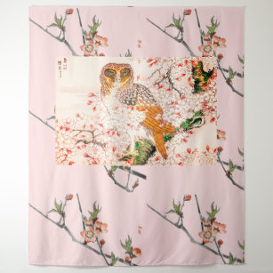Tenture JAPONAIS CHERRY BLOSSOM ET OWL Tapestry