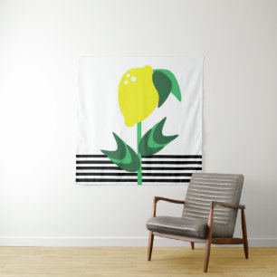 Tenture Jardin de fruits de citron rayures de plante