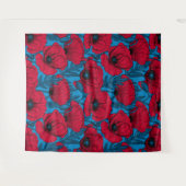 Tenture Jardin de pavot rouge sur bleu (Devant (Horizontal))