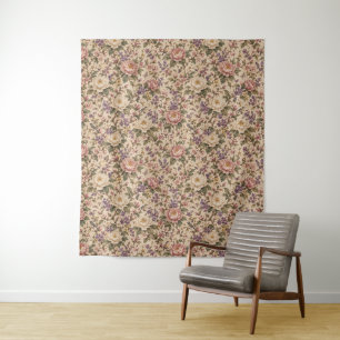 Tenture Jardin de roses botaniques vintage et motif papill