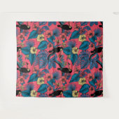 Tenture Jardin toucan en rouge et bleu (Devant (Horizontal))