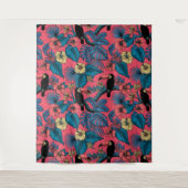 Tenture Jardin toucan en rouge et bleu (Devant)