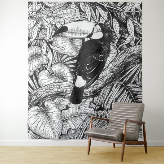 Tenture Jardin tropical toucan (En situation)