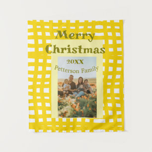 Tenture Jaune blanc carreaux rétro Noël vacances famille