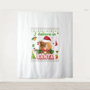 Tenture Je crois au Père Noël Pomeranian Chien Noël