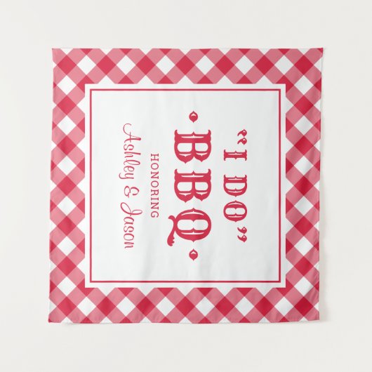 Tenture Je fais BBQ Red En vichy Custom Wedding Monogramme (Devant (Horizontal))