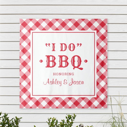 Tenture Je fais BBQ Red En vichy Custom Wedding Monogramme