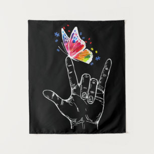 Tenture Je t'aime Langue des Signes Papillon Autisme