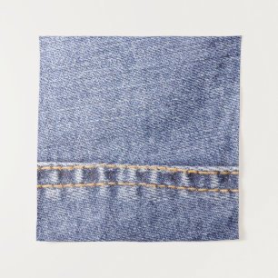Tenture Jeans bleus : texture cousue détaillée.