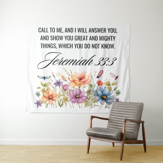 Tenture Jérémie 33:3 Appel à moi Écriture Fleur sauvage (En situation (horizontale))