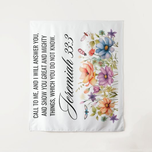 Tenture Jérémie 33:3 Appel à moi Écriture Fleur sauvage (Devant)