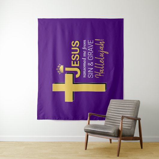 Tenture JÉSUS M'A RANSOMÉ Pâques (En situation)