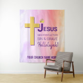 Tenture JÉSUS RANSOMÉ ÉTATS-UNIS Pâques chrétiennes (En situation)