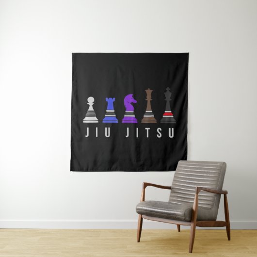 Tenture jeu d'échec jiu jitsu, cadeau bjj avec texte. (En situation)