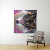 Tenture Jeune loup en fleurs rose fuchsia (En situation (horizontale))