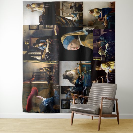Tenture Johannes Vermeer - Patchwork de chefs-d'oeuvre (En situation)