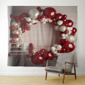 Tenture Joli arc de ballon rouge et gris suspendu (En situation (horizontale))