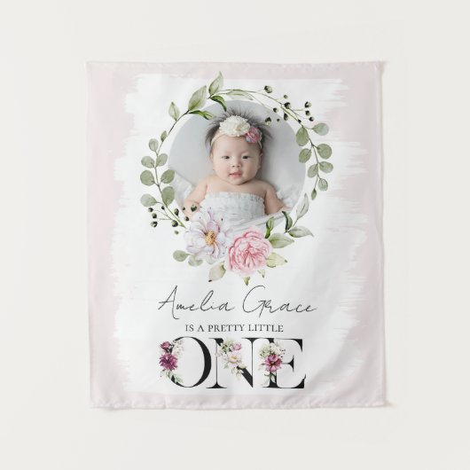 Tenture Joli Blush Floral ONE First Birthday Photo bébé (Devant)
